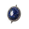 29x20mm Black Gold Bezeled White CZ & Lapis Lazuli Oval Connector 1 pc