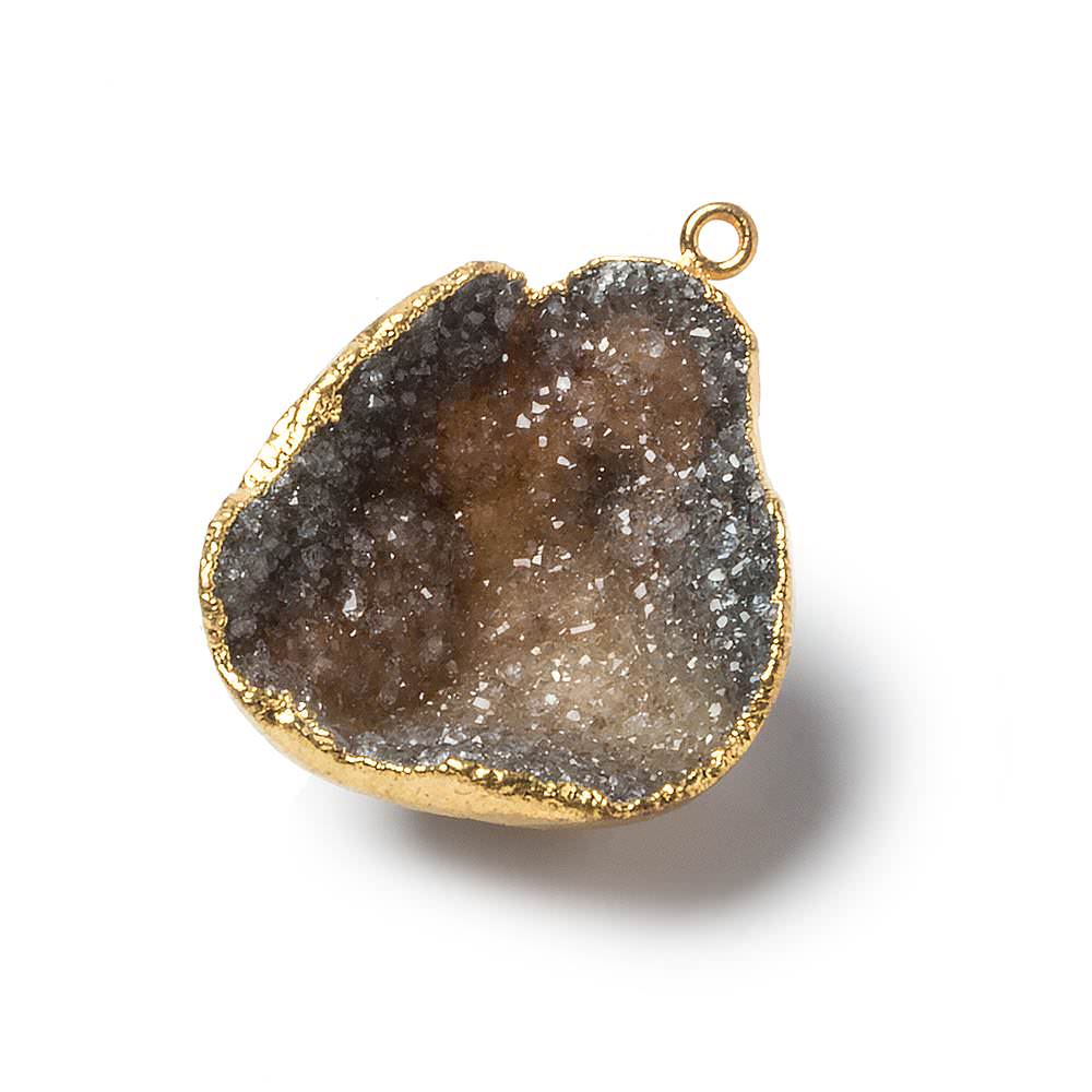 29x26x13mm Gold Leafed Smoky Brown Concave Drusy Focal Pendant 1 piece