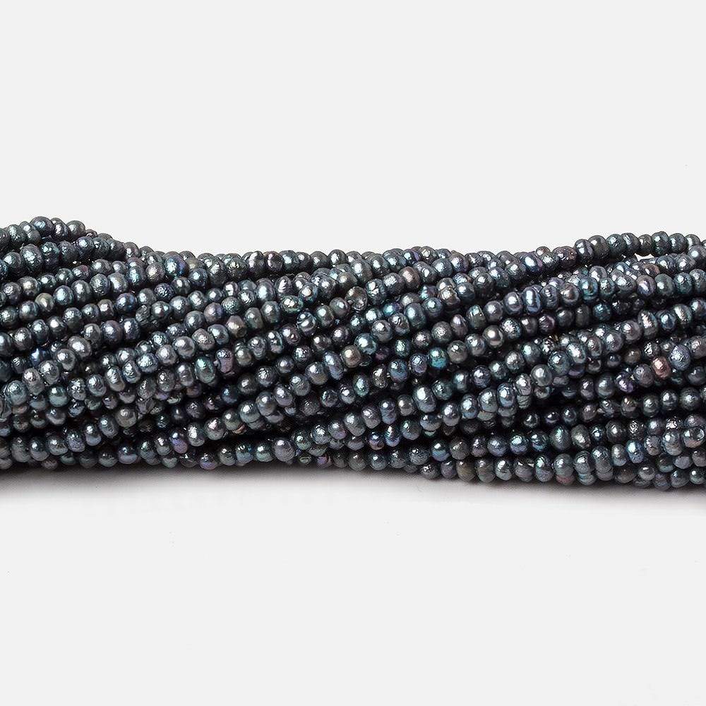 2mm Blue Peacock Side Drilled Petite Baroque Pearls 15.5 inch A