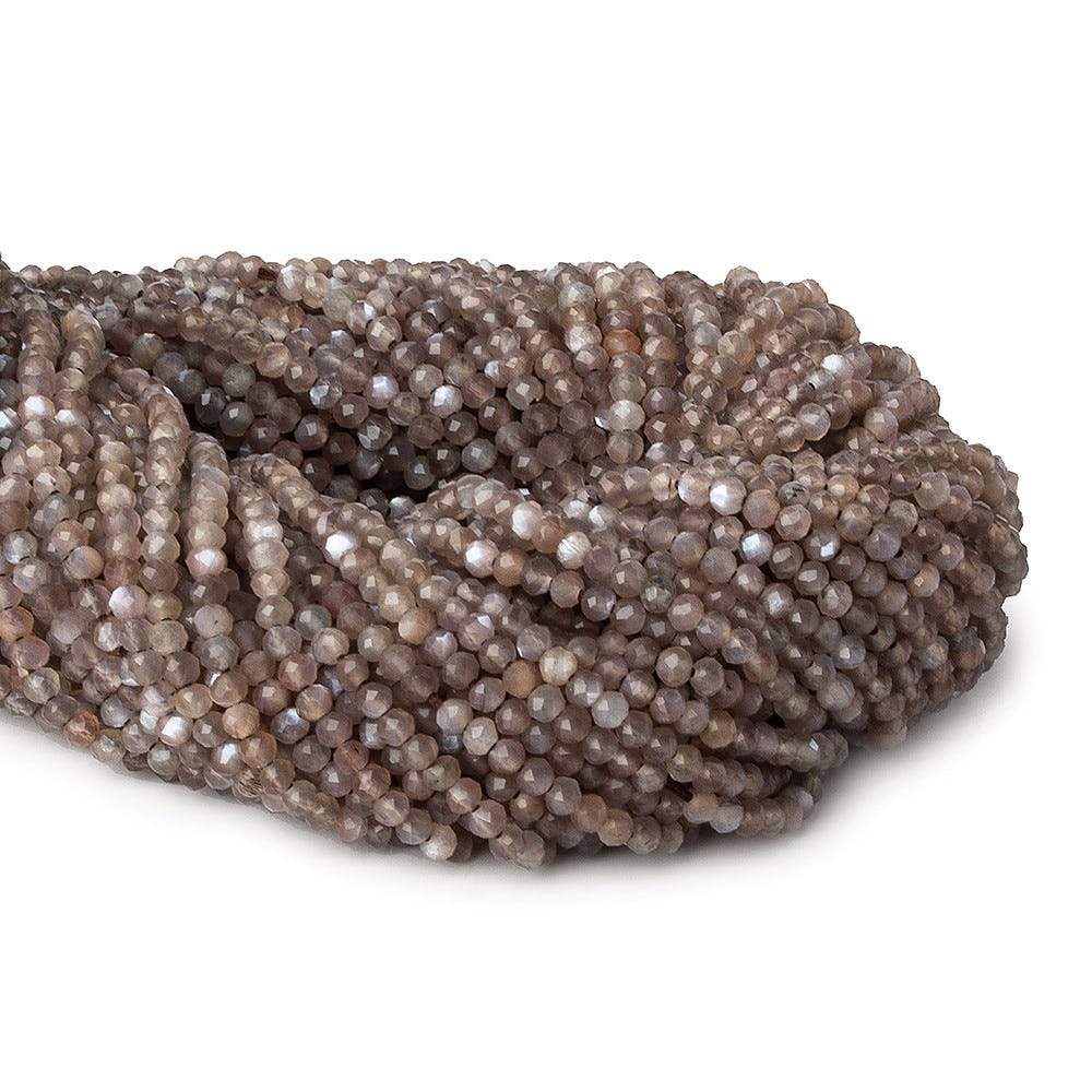 2mm Chocolate Brown & Mink Grey Moonstone microfaceted rondelles 175 pcs