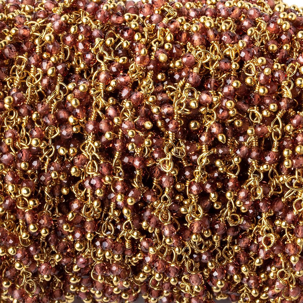 2mm Garnet microfaceted round Gold plated Dangling Chain by the foot