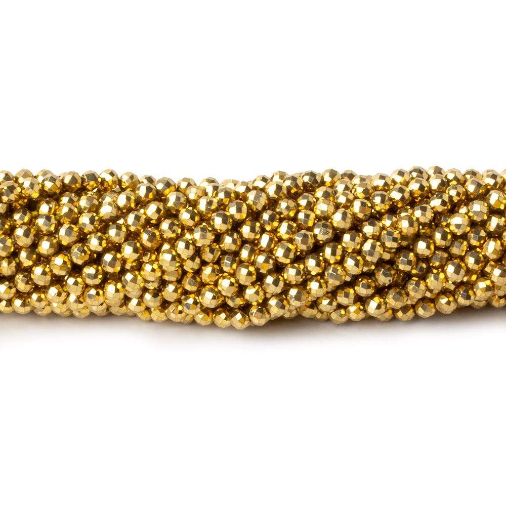 2mm Golden Metallic plated Pyrite micro faceted rounds 12.5 inch 170 pieces