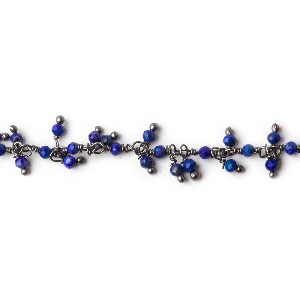 2mm Lapis Lazuli micro faceted round Black Gold plated Dangling Chain by the foot