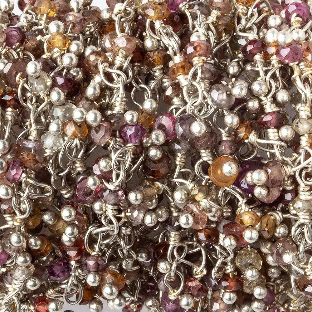 2mm Multi Garnet microfaceted round Silver Dangling Chain by the foot