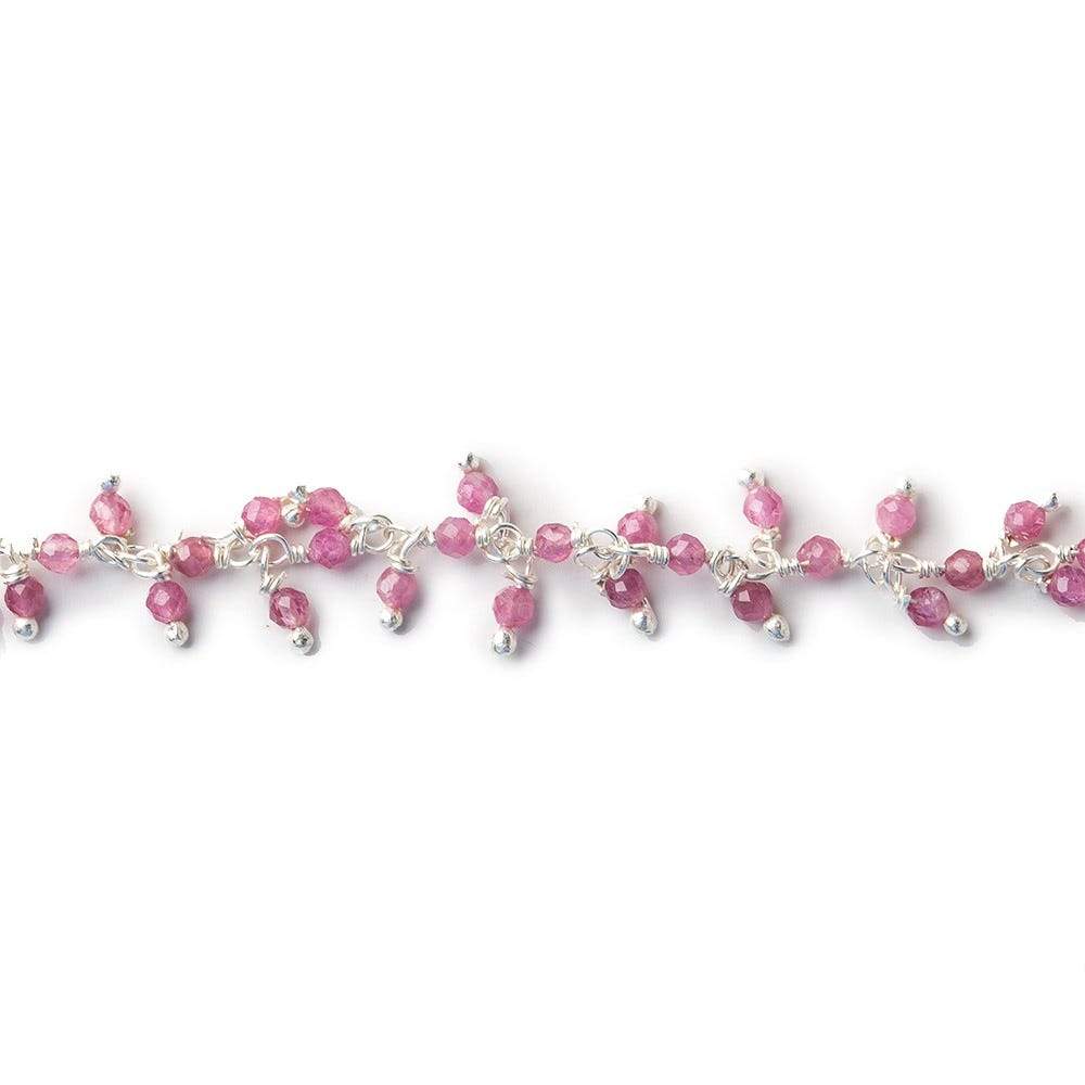 2mm Pink Tourmaline micro faceted round Silver .925 Dangle Chain by the foot