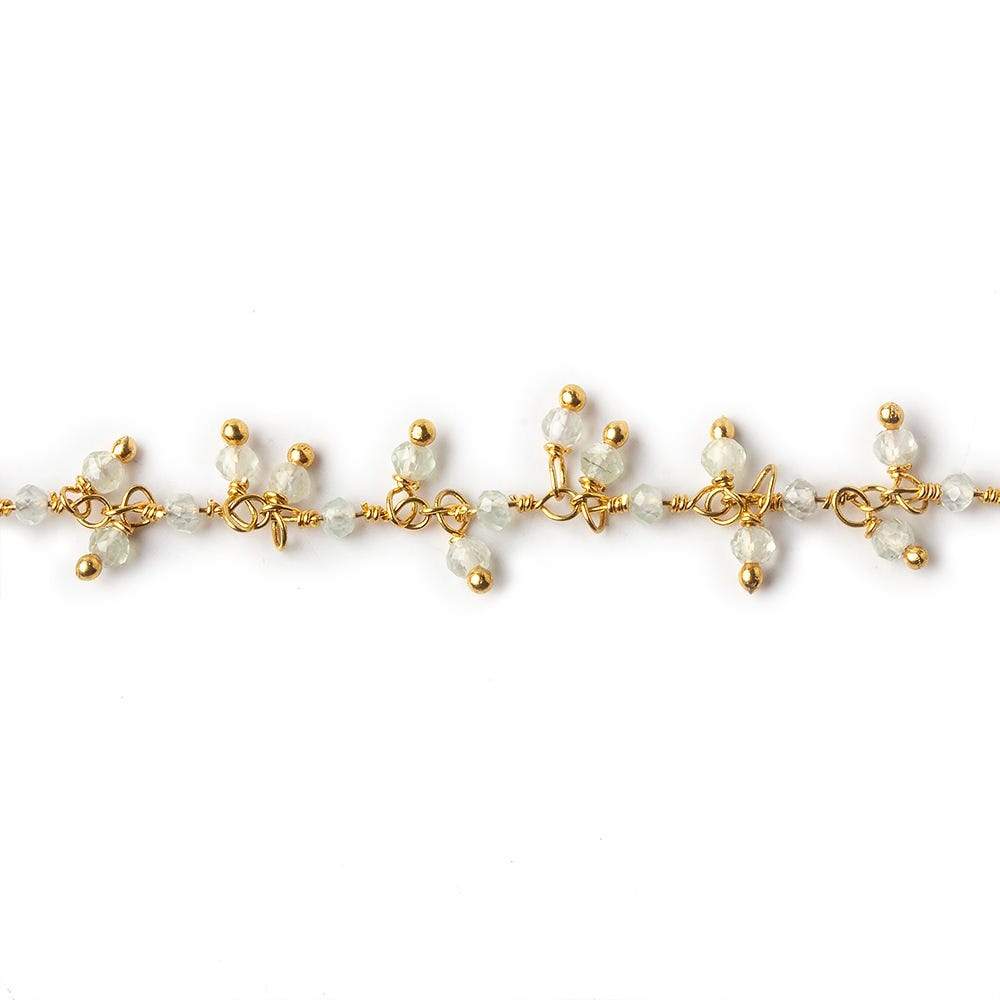 2mm Prehnite micro faceted round Gold plated Dangling Chain by the foot