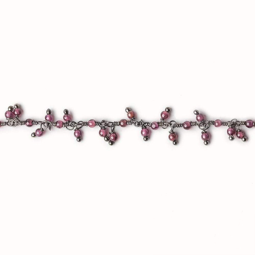 2mm Rhodolite Garnet Black Gold plated Dangling Chain by the foot