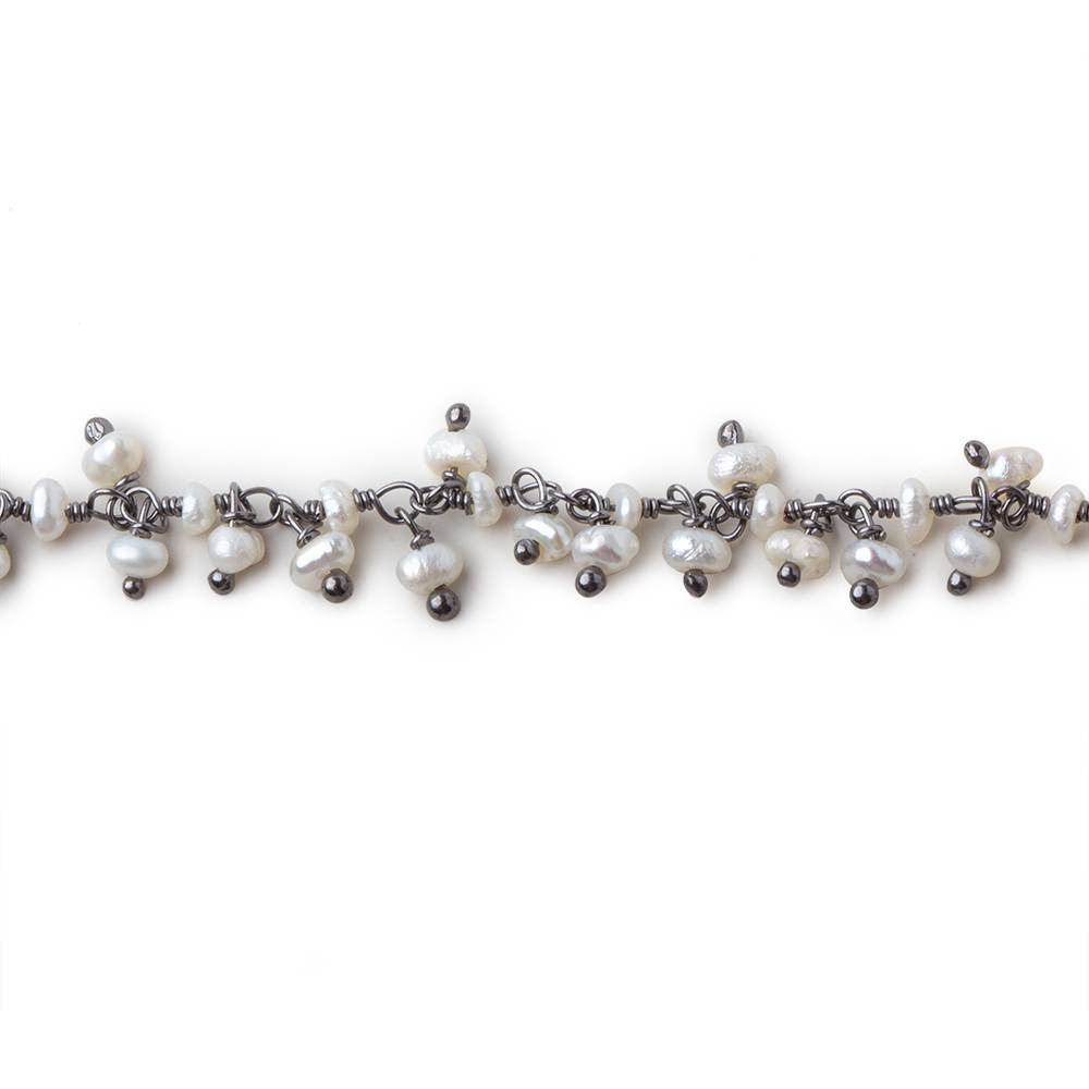 2mm White Baroque Pearl Black Gold  Dangling Chain sold by the foot