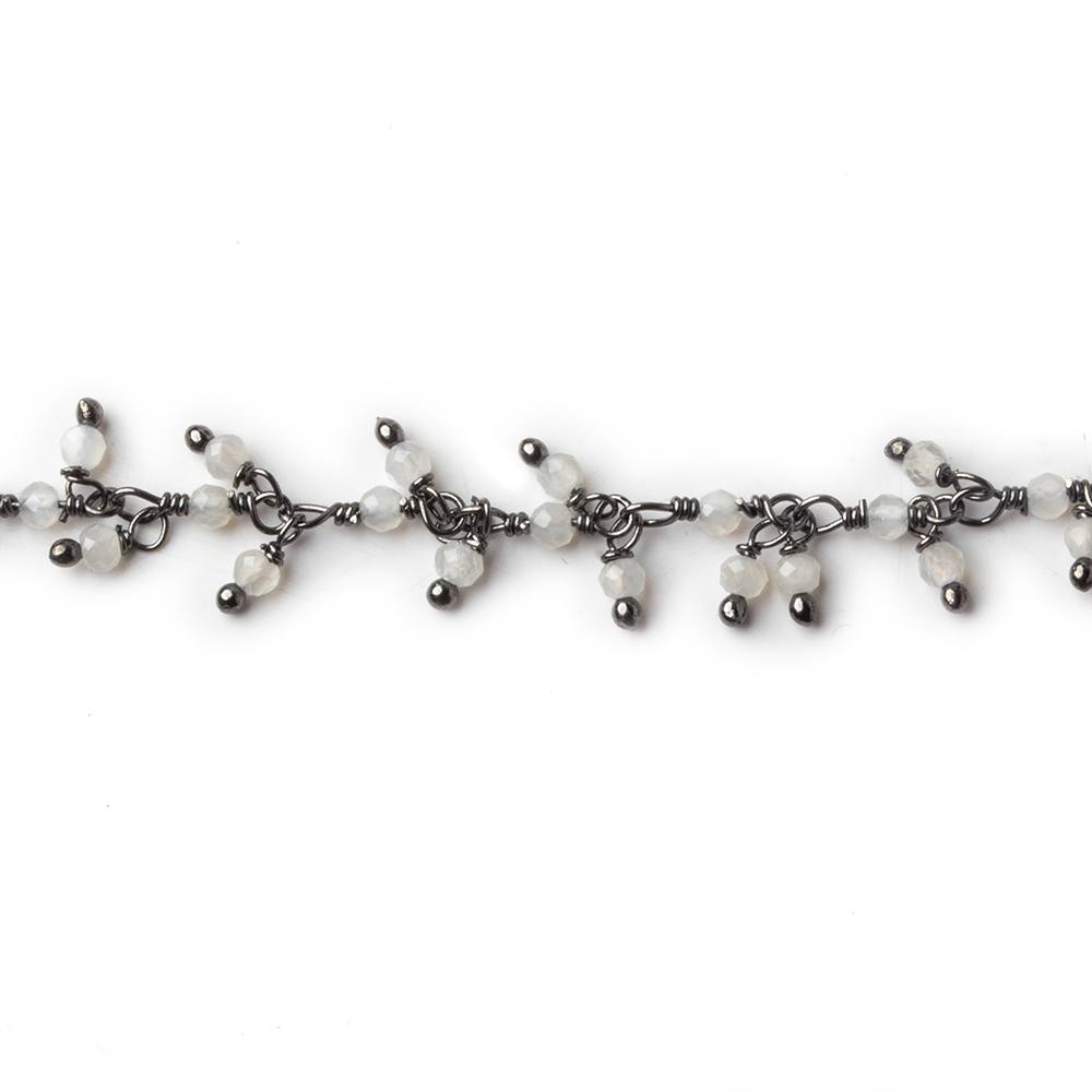 2mm White Moonstone micro faceted round Black Gold Dangling Chain by the foot