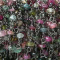 3-3.5mm Multi-Color Tourmaline rondelle Black Gold plated Chain by the foot