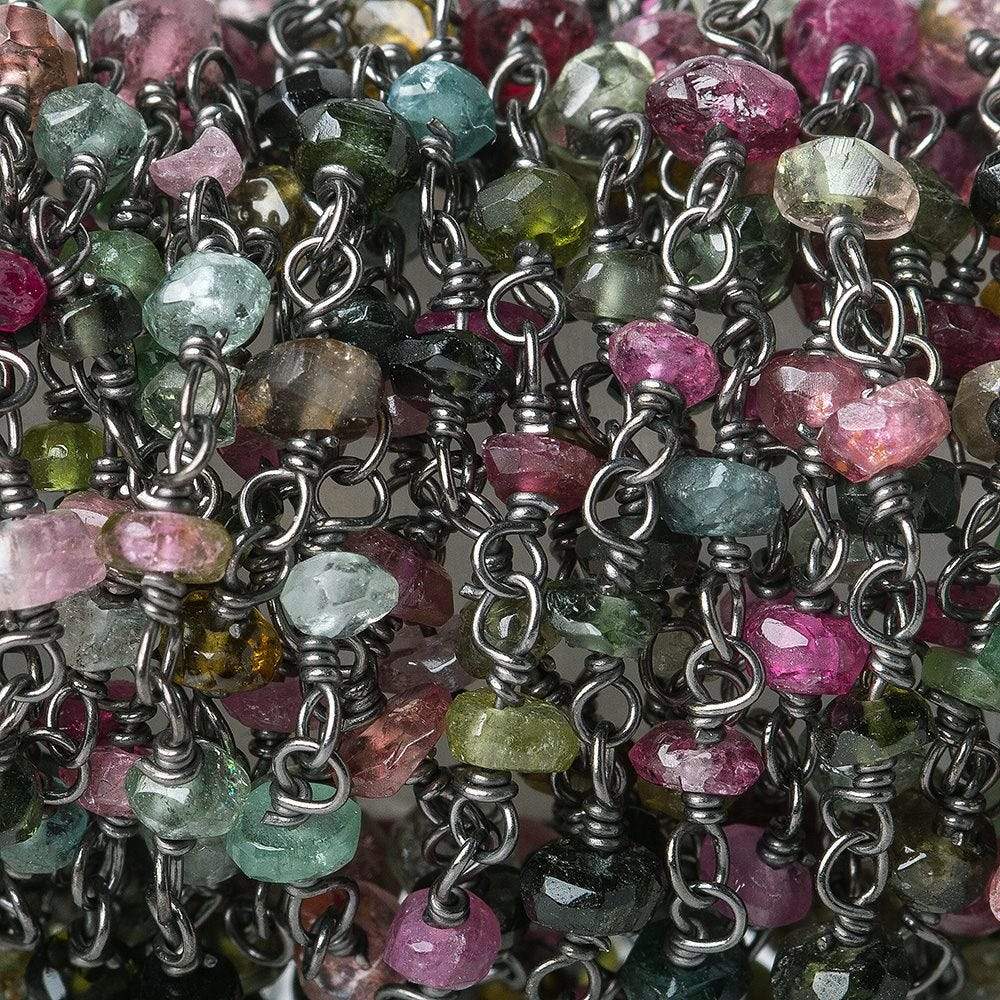 3-3.5mm Multi-Color Tourmaline rondelle Black Gold plated Chain by the foot