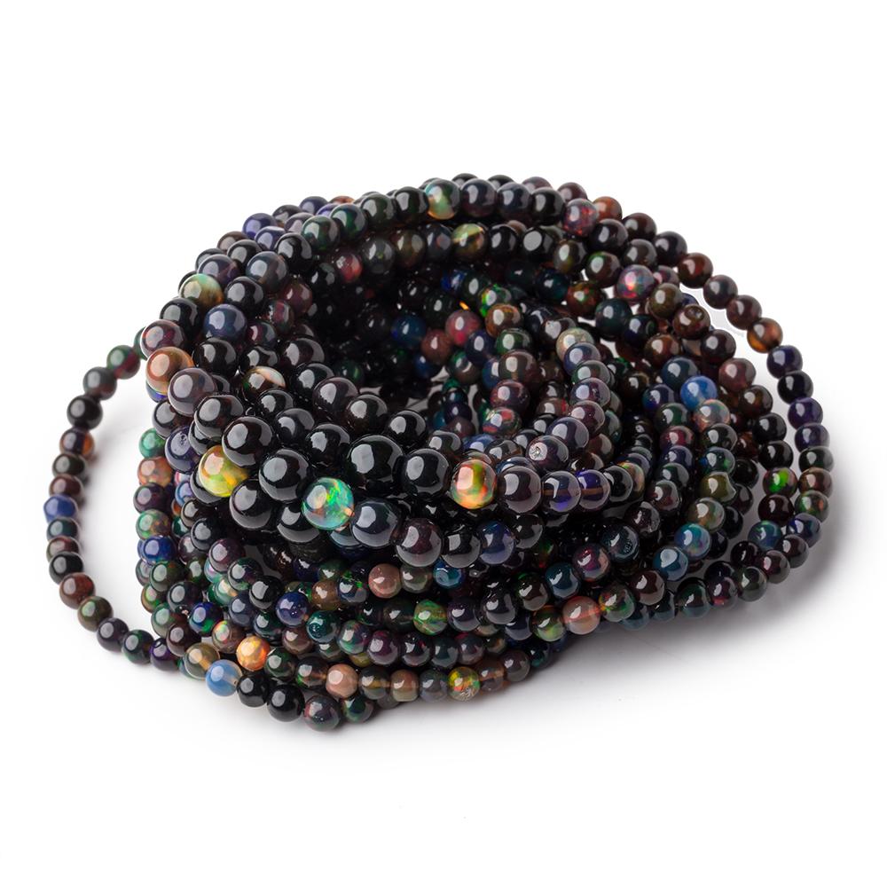 3-6mm Black Ethiopian Wollo Opal Plain Round Beads 18 inch 106 pieces