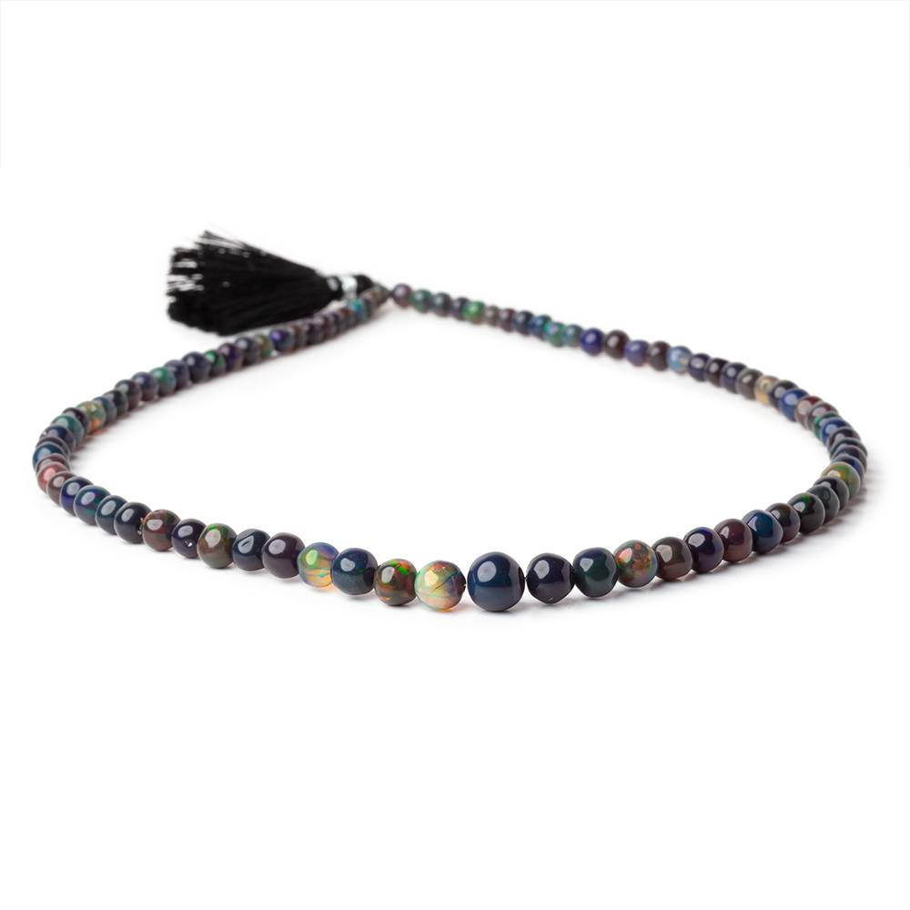3-7mm Black Ethiopian Opal Plain Round Beads 16 inch 87 pieces