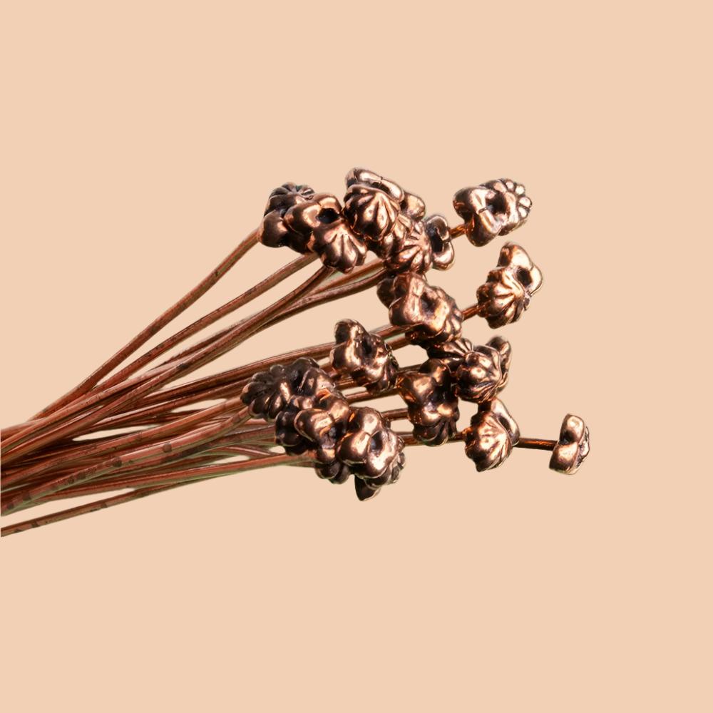 3" length Copper Flower Design Headpin, 22 Guage 22 Pieces