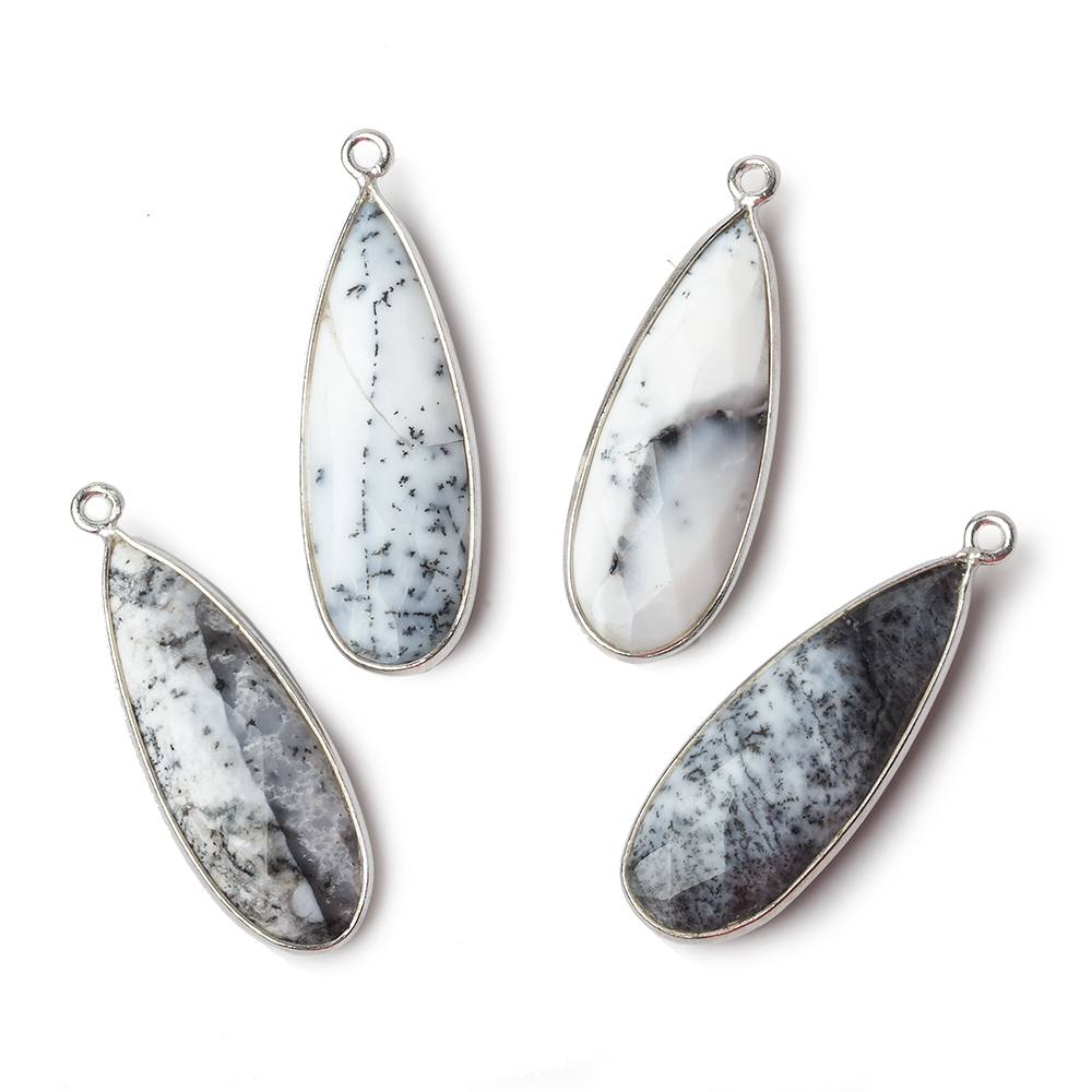 30x12mm .925 Silver Bezeled Dendritic Opal faceted Pear Focal Pendant 1 piece