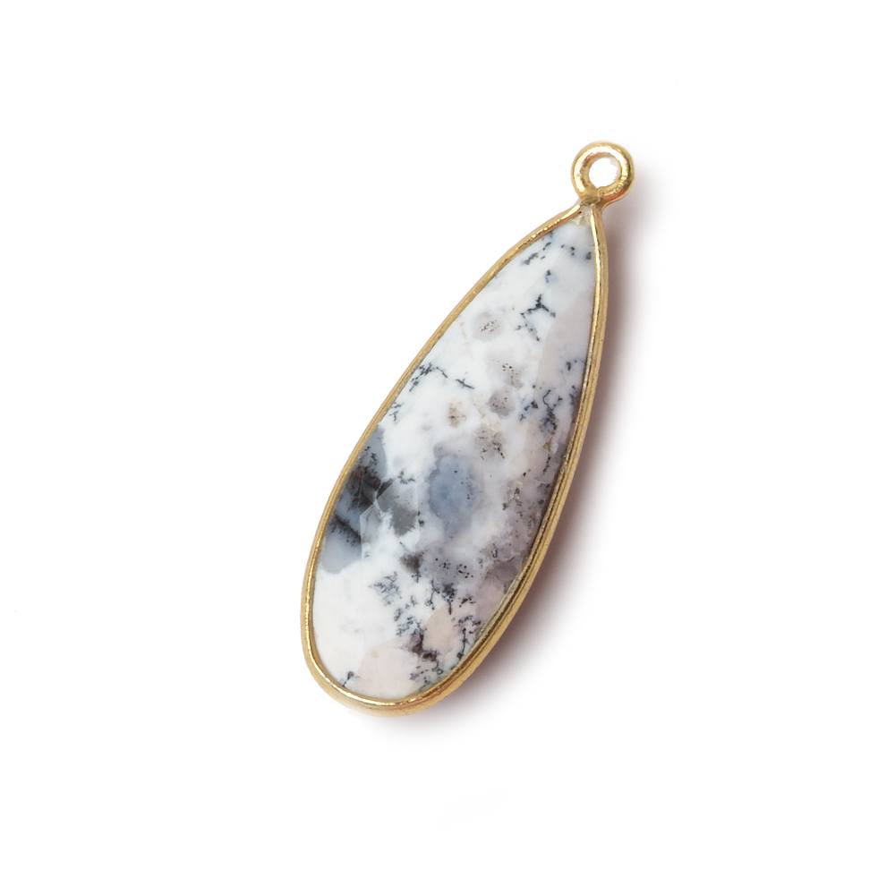 30x12mm Vermeil Bezeled Opaque Dendritic Opal faceted Pear Focal Pendant 1 piece