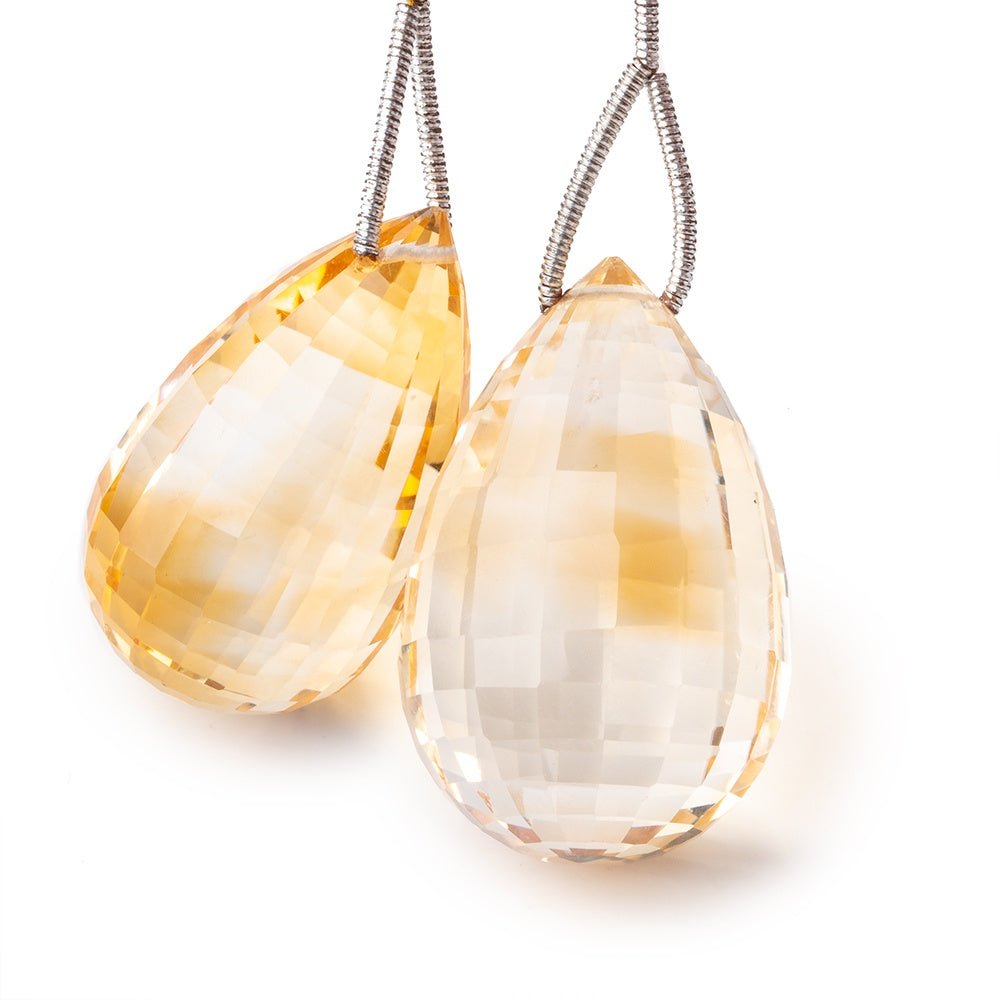 30x17-30.5x19.5mm Citrine Faceted Tear Drop Focal Beads Set of 2 pieces