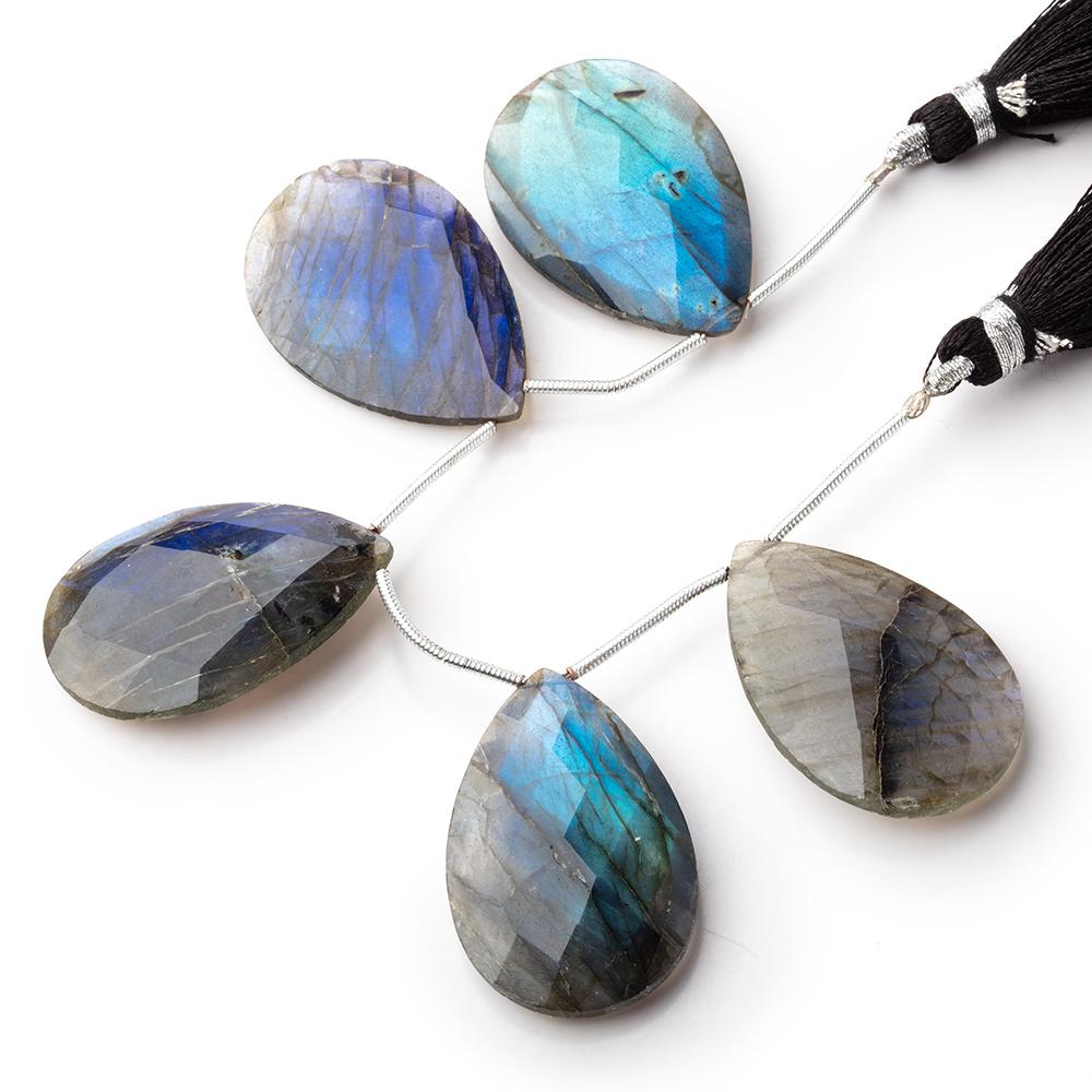 30x20mm Labradorite Faceted Pear Beads 4 inch 5 pieces AA