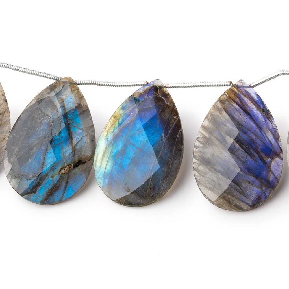 30x20mm Labradorite Faceted Pear Beads 4 inch 5 pieces AA