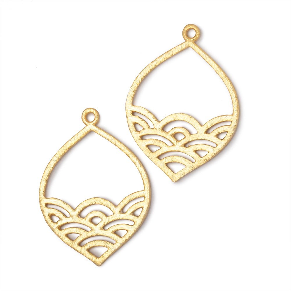 30x24mm Brushed Filigree Marquise Charm Set of 2 pieces