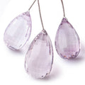 31-40mm Pink Amethyst Checkerboard Faceted Tear Drop Focal Set of 3 Beads AAA