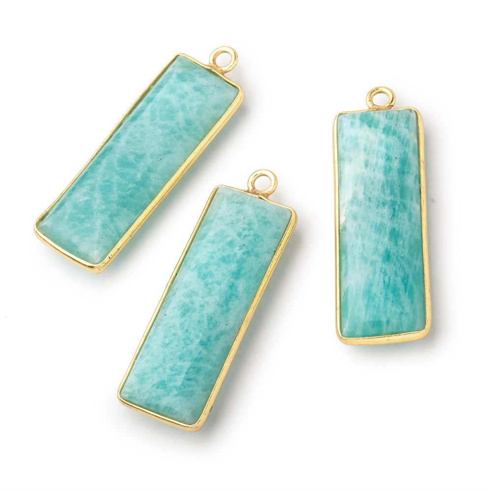 31x11.5mm Vermeil Bezel Amazonite Plain Bar Pendant 1 Focal Bead