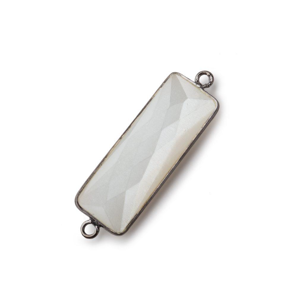 31x11mm Black Gold Bezel White Moonstone Bar 2 ring Connector North South 1 pc