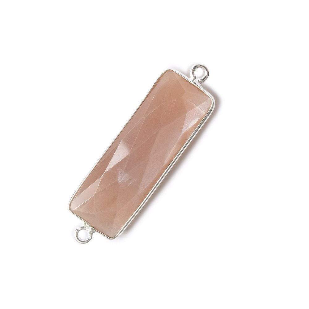31x11mm Silver Bezel Peach Moonstone Bar 2 ring Connector North South 1 pc