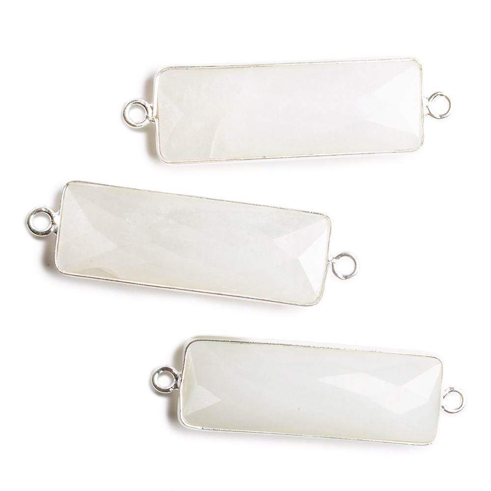 31x11mm Silver Bezel White Moonstone Bar 2 ring Connector North South 1 pc