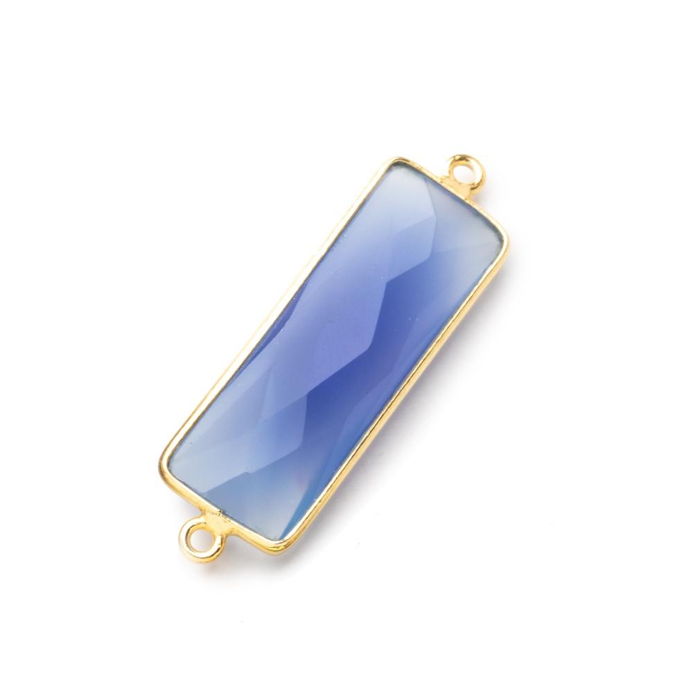 31x11mm Vermeil Bezel Santorini Blue Chalcedony Bar 2 ring Connector North South 1 pc