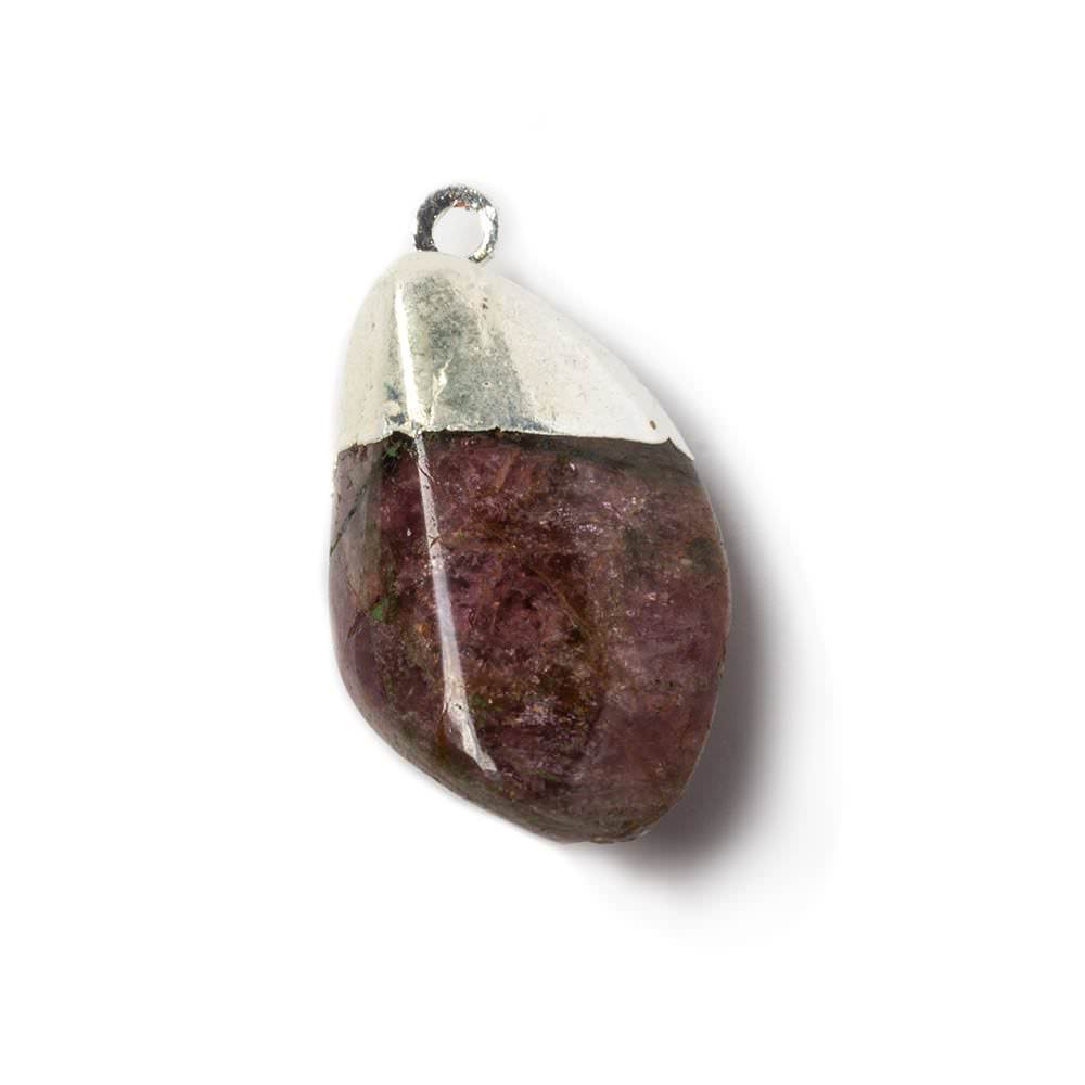 31x17x5mm Silver Leafed Dark Pink Tourmaline plain nugget Pendant 1 piece