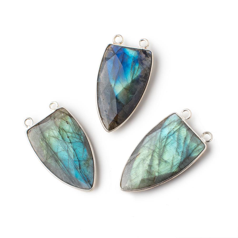 31x19mm Silver Bezel Labradorite Faceted Point Connector 1 piece