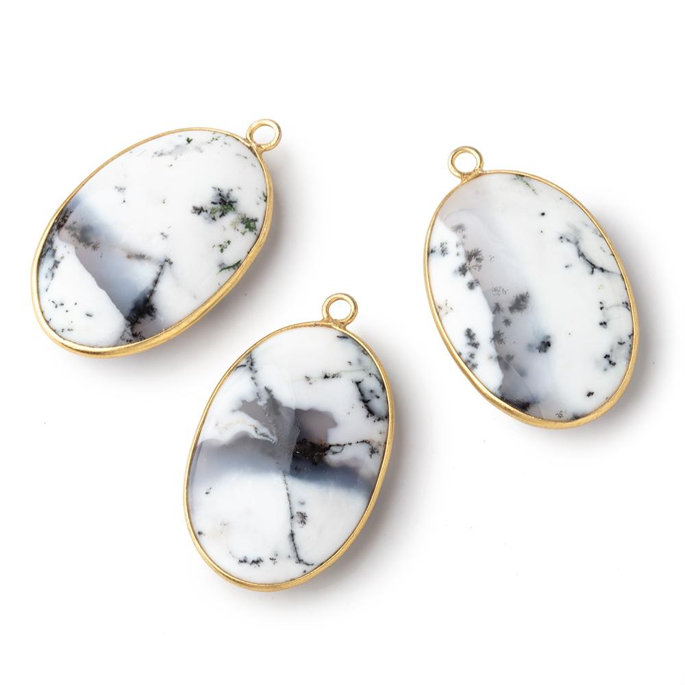 31x21mm Vermeil Bezel Dendritic Opal Plain Oval Pendant 1 piece