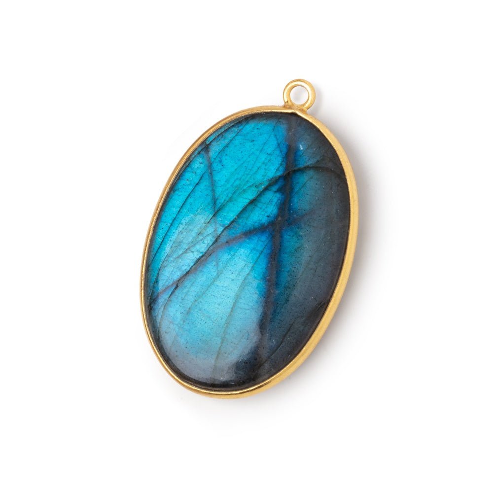 31x22mm Vermeil Bezel Labradorite Plain Oval Pendant 1 Focal