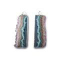 32x12mm Silver Leafed Amethyst & Chalcedony Drusy Natural Slice Pendant Set of 2