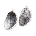32x19mm .925 Silver Bezel Dendritic Opal Faceted Freeform Set of 2 Pendants