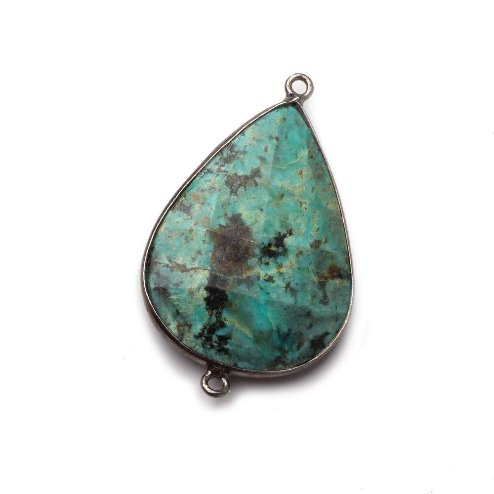 32x23mm Black Gold Bezeled African Turquoise Jasper Faceted Pear Focal Connector 1 piece