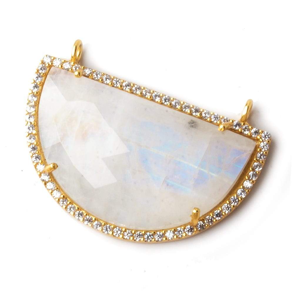 32x23mm Vermeil CZ Bezel Rainbow Moonstone Half Moon East West Connector 1 piece