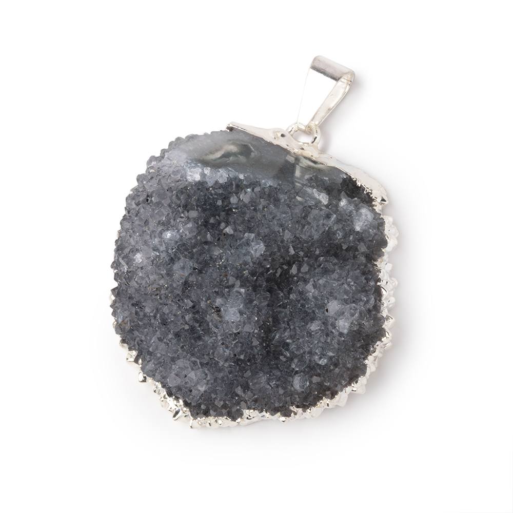 32x31mm Silver Leafed Blue Gray Convex Drusy Pendant 1 focal piece