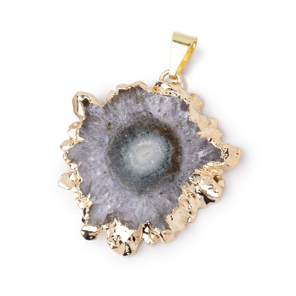32x33mm Gold Leafed Amethyst Solar Quartz Slice Pendant 1 focal piece