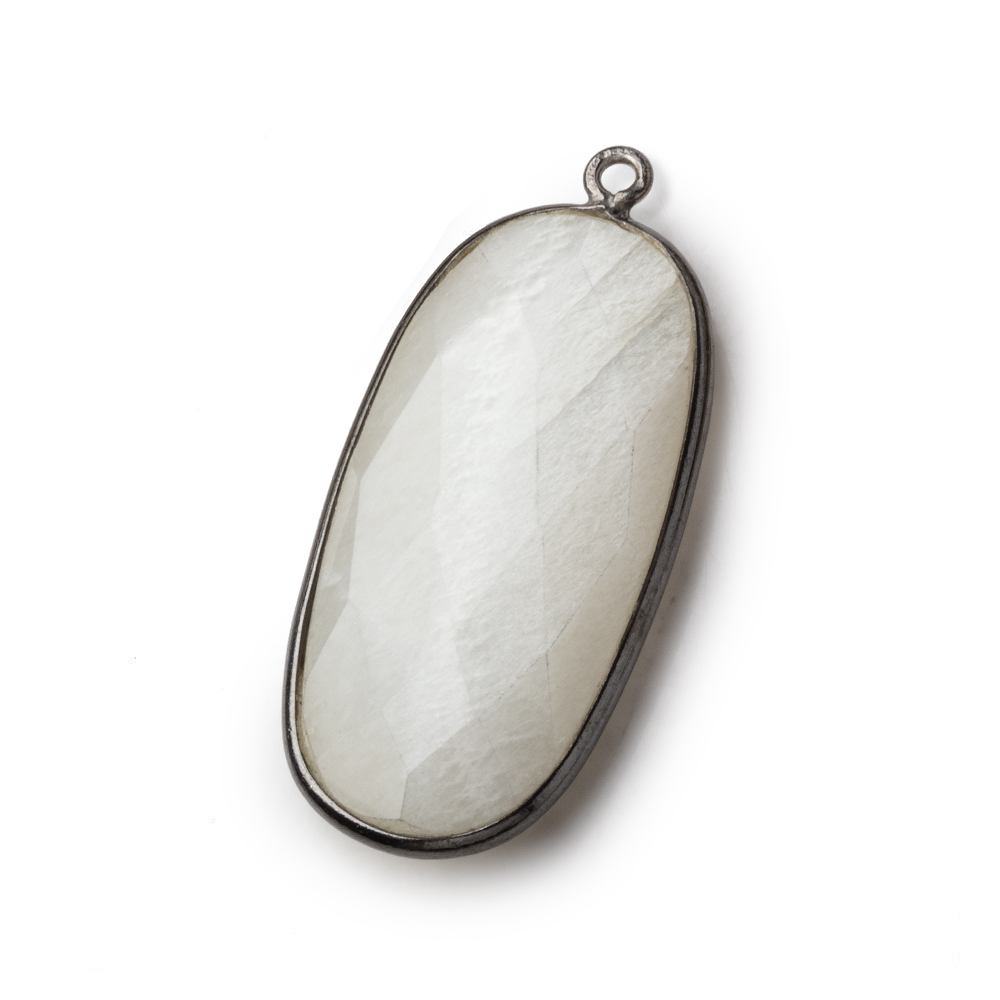 34x16mm Black Gold .925 Bezeled White Moonstone faceted Oval Pendant 1 piece