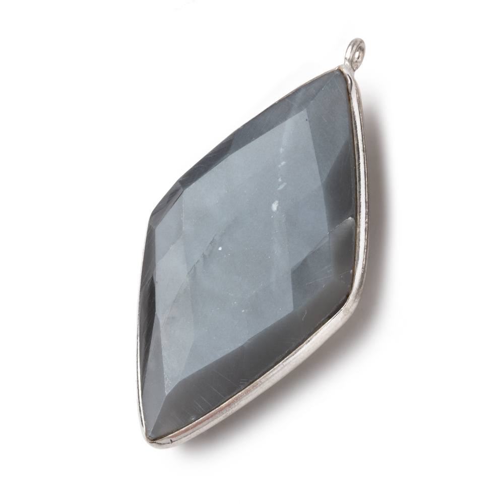 44x25mm Silver .925 Bezel Platinum Grey Moonstone faceted kite Pendant 1 piece