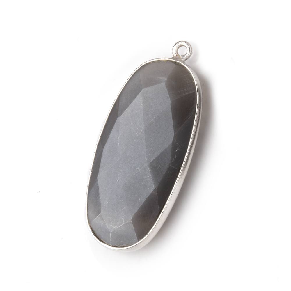 34x16mm Silver .925 Bezeled Platinum Grey Moonstone faceted Oval Pendant 1 piece
