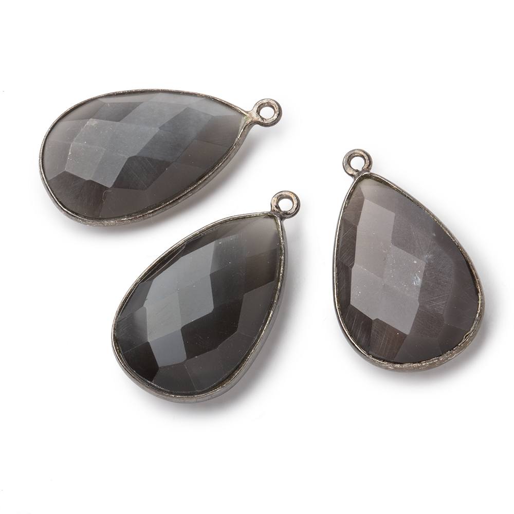 26x17mm Black Gold .925 Bezel Platinum Grey Moonstone faceted pear Pendant 1 piece
