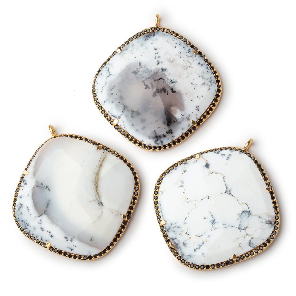 33mm Vermeil & Black CZ Bezel Dendritic Opal Cushion Pendant 1 Focal