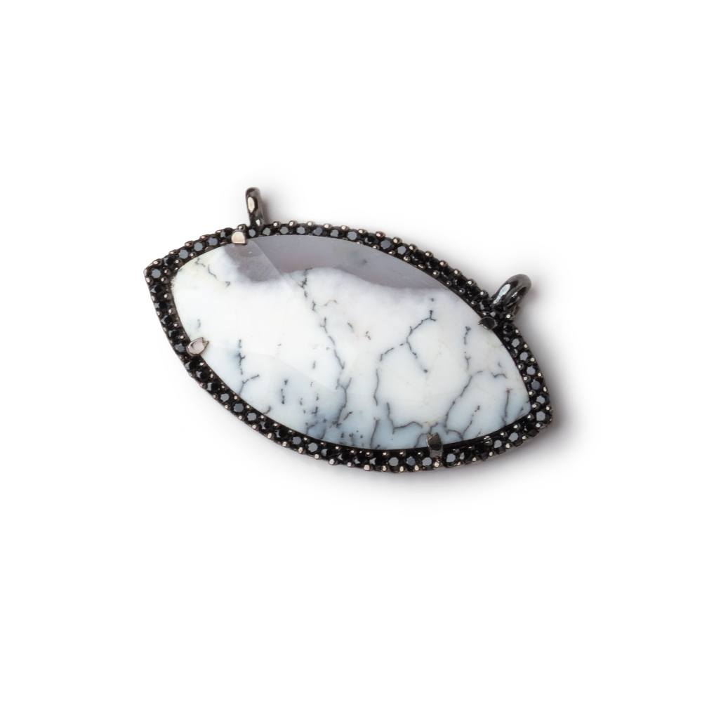 33x17mm Black Gold & Black CZ Bezel Dendritic Opal Marquise 1 Connector