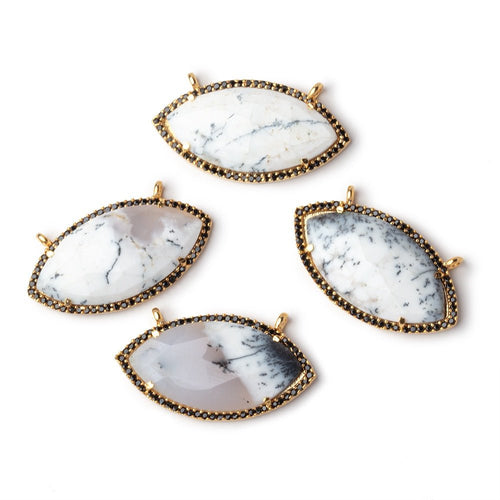 33x17mm Vermeil & Black CZ Bezel Dendritic Opal Marquise 1 Connector