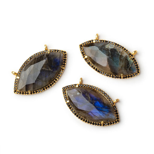 33x18mm Vermeil & Black CZ Bezel Labradorite Marquise Connector 1 Focal