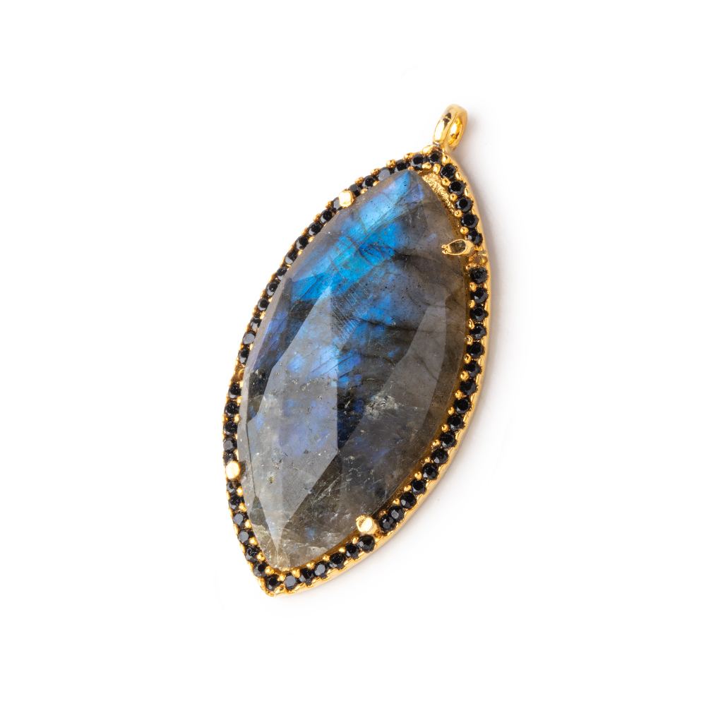 33x18mm Vermeil & Black CZ Bezel Labradorite Marquise Pendant 1 Focal Bead