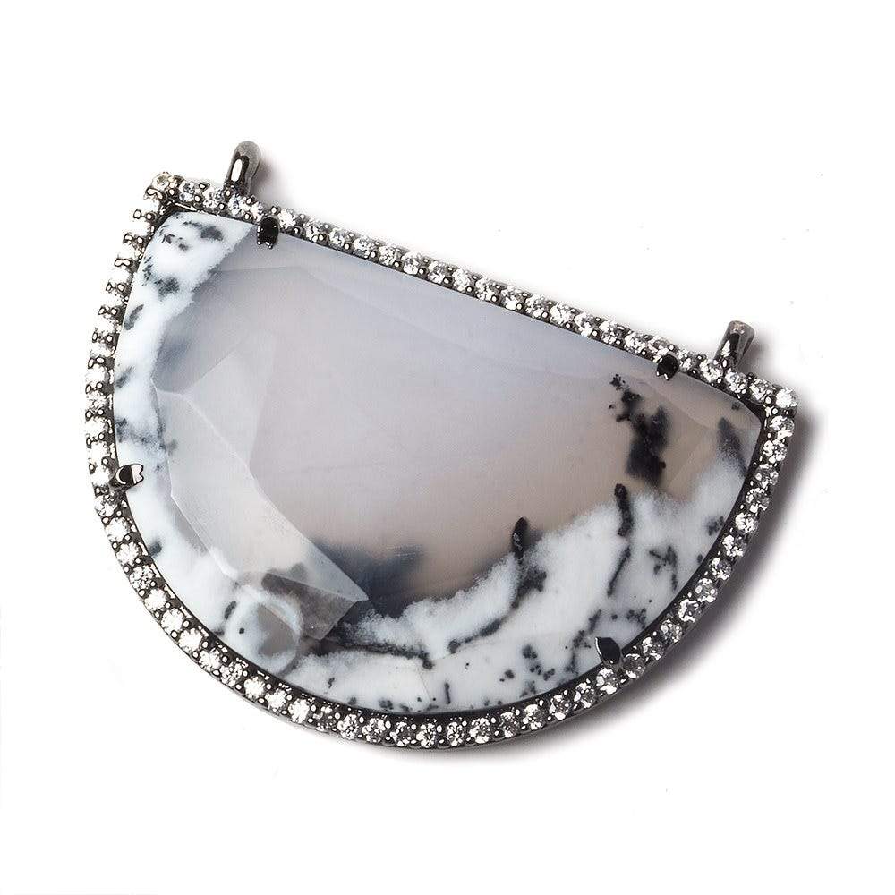 33x20mm Black Gold CZ Bezel Dendritic Opal Half Moon East West Connector